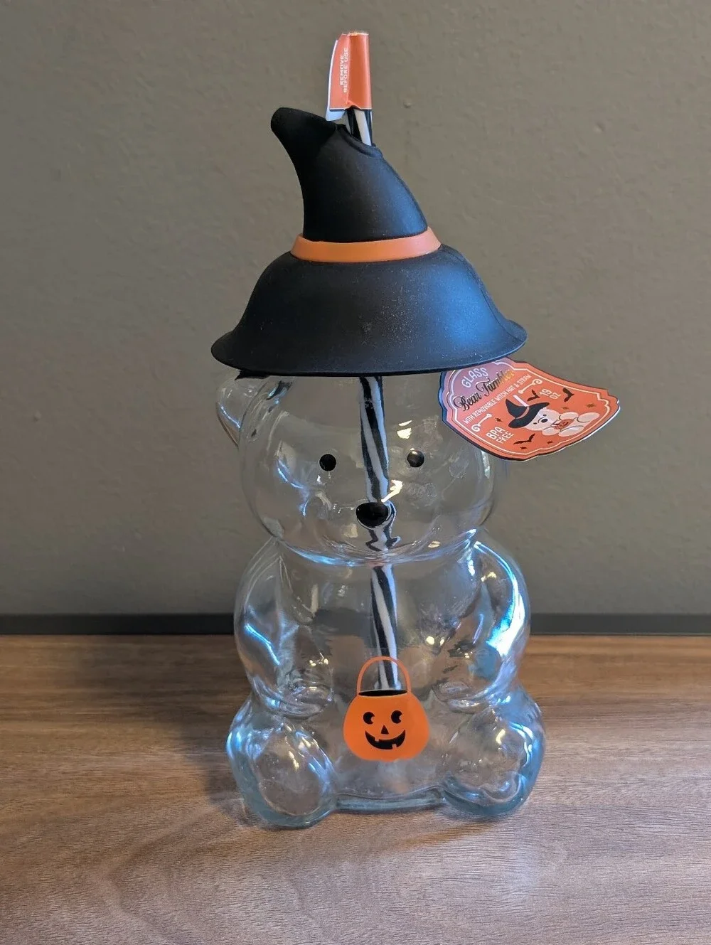 Halloween Glass Bear Tumbler 19oz with Witch Hat Lid & Straw NEW Bearista